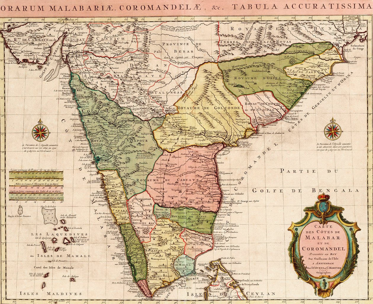 インド洋海図、1722年頃（彩色エングレーヴィング） 作： ギヨームデリ