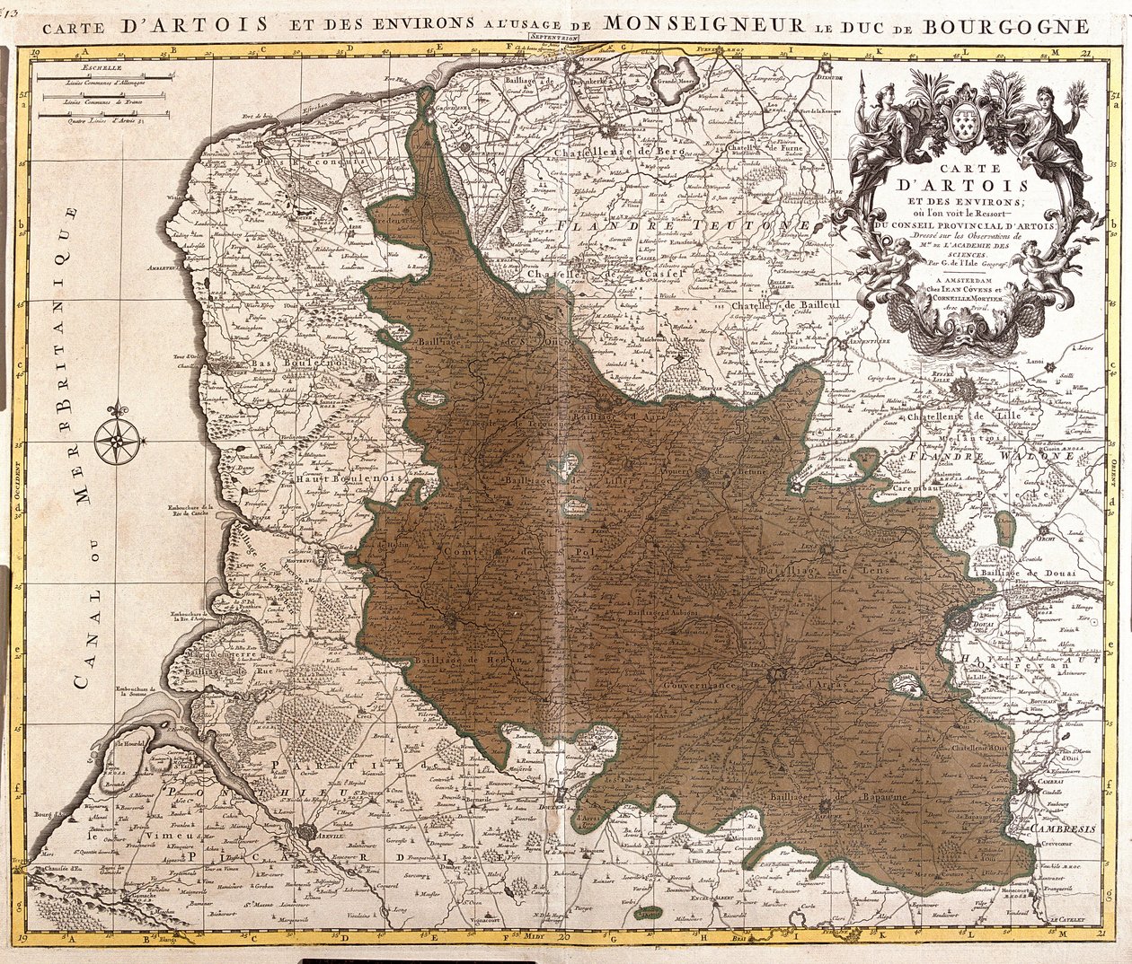 アルトワ(フランス、パ・ド・カレー)の地図(エッチング) 作： ギヨームデリ