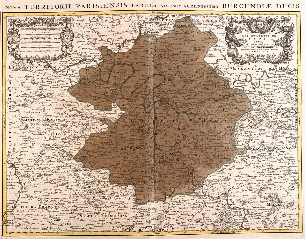 イル・ド・フランスの地図（銅版画 作： ギヨームデリ