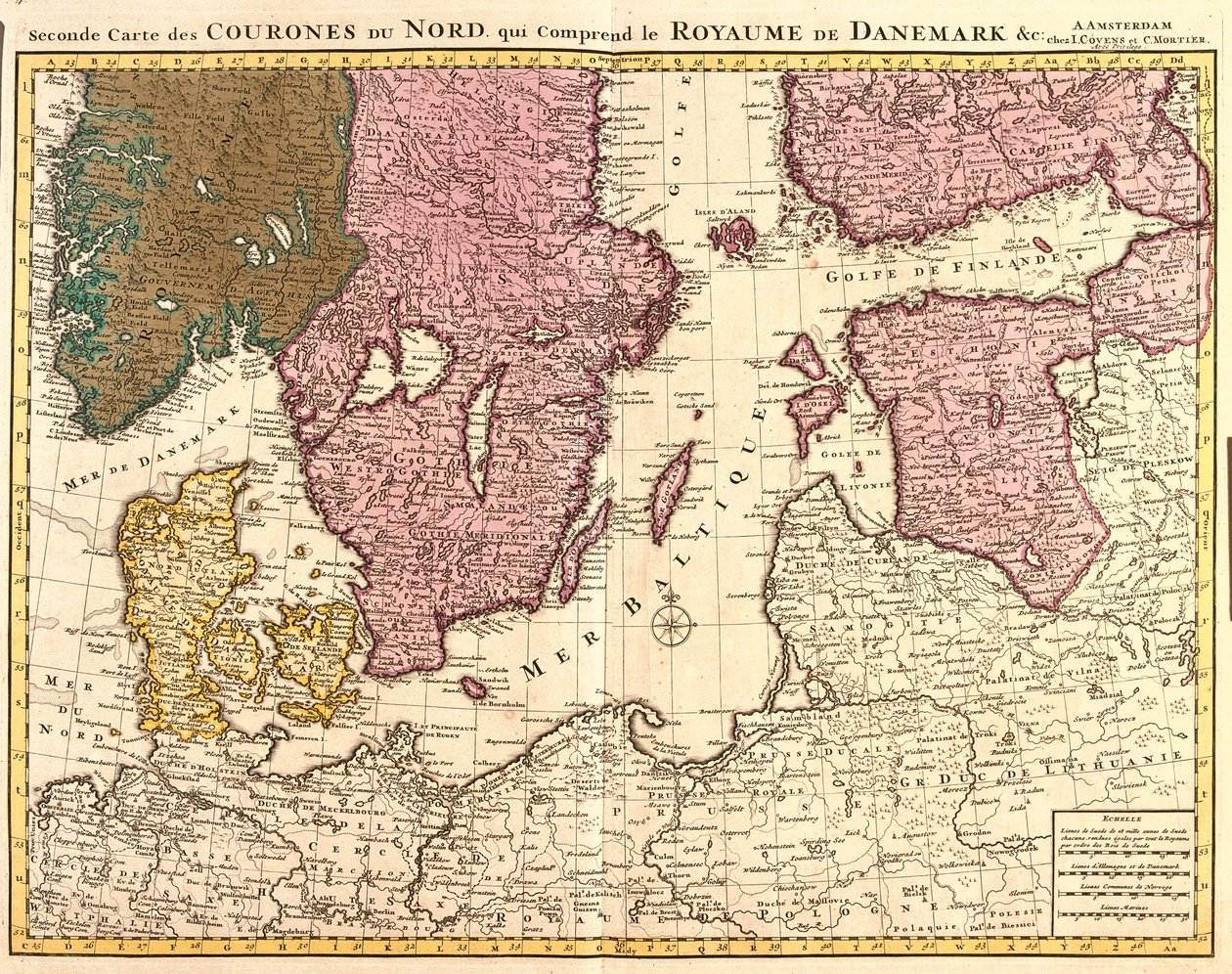 北方王国（デンマーク、スウェーデン、ノルウェー、フィンランド）の地図（エッチング 作： ギヨームデリ