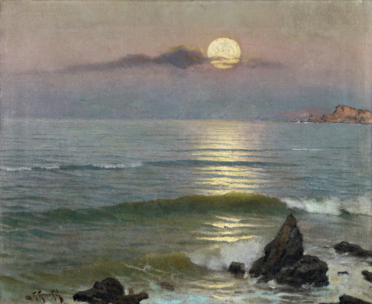 Moonlight - Gomez Gil, Guillermo (1862-1942) - c. 1910 - キャンバスに油彩 - 43x53 - カルメン・ティッセン美術館、マラガ 作： ギジェルモ・ゴメス・イ・ギル