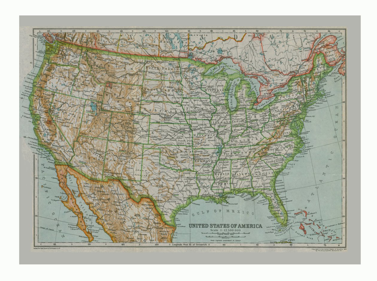 アメリカ合衆国、c1910の地図 作： カモメ彫刻会社