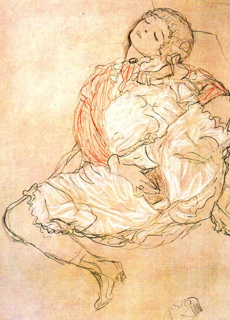 オナニーnポルトガル語：太ももを開いたまま座っている女性ドイツ語：Frau bei der Selbstbefriedigungn 作： グスタフ・クリムト