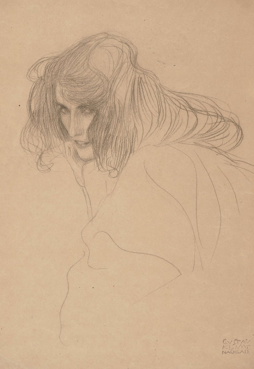 4分の3プロフィールの女性の頭（ベートーベンフリーズの研究）、1901-1902 作： グスタフ・クリムト