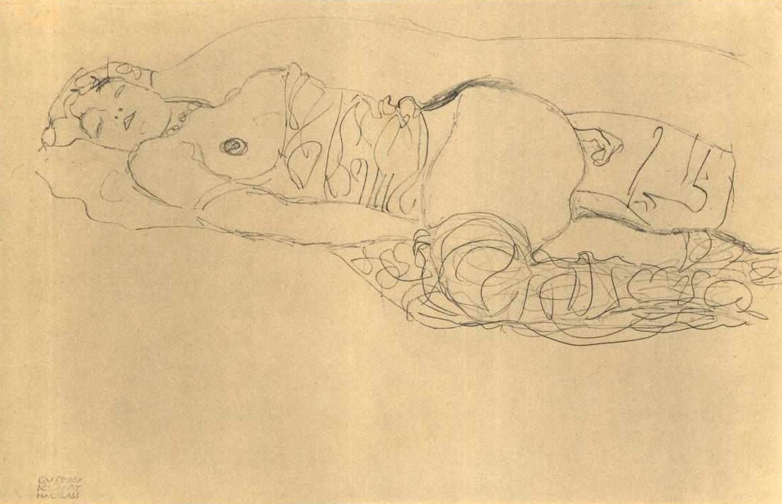 脚を締めて左に半サイクル横になります 作： グスタフ・クリムト