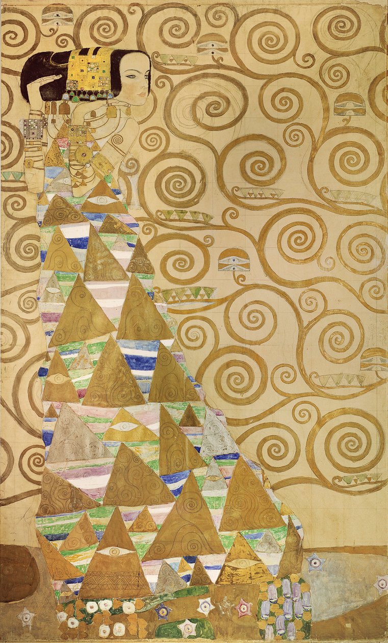 Study for Expectation、c.1905-09（wc und gold on paper） 作： グスタフ・クリムト
