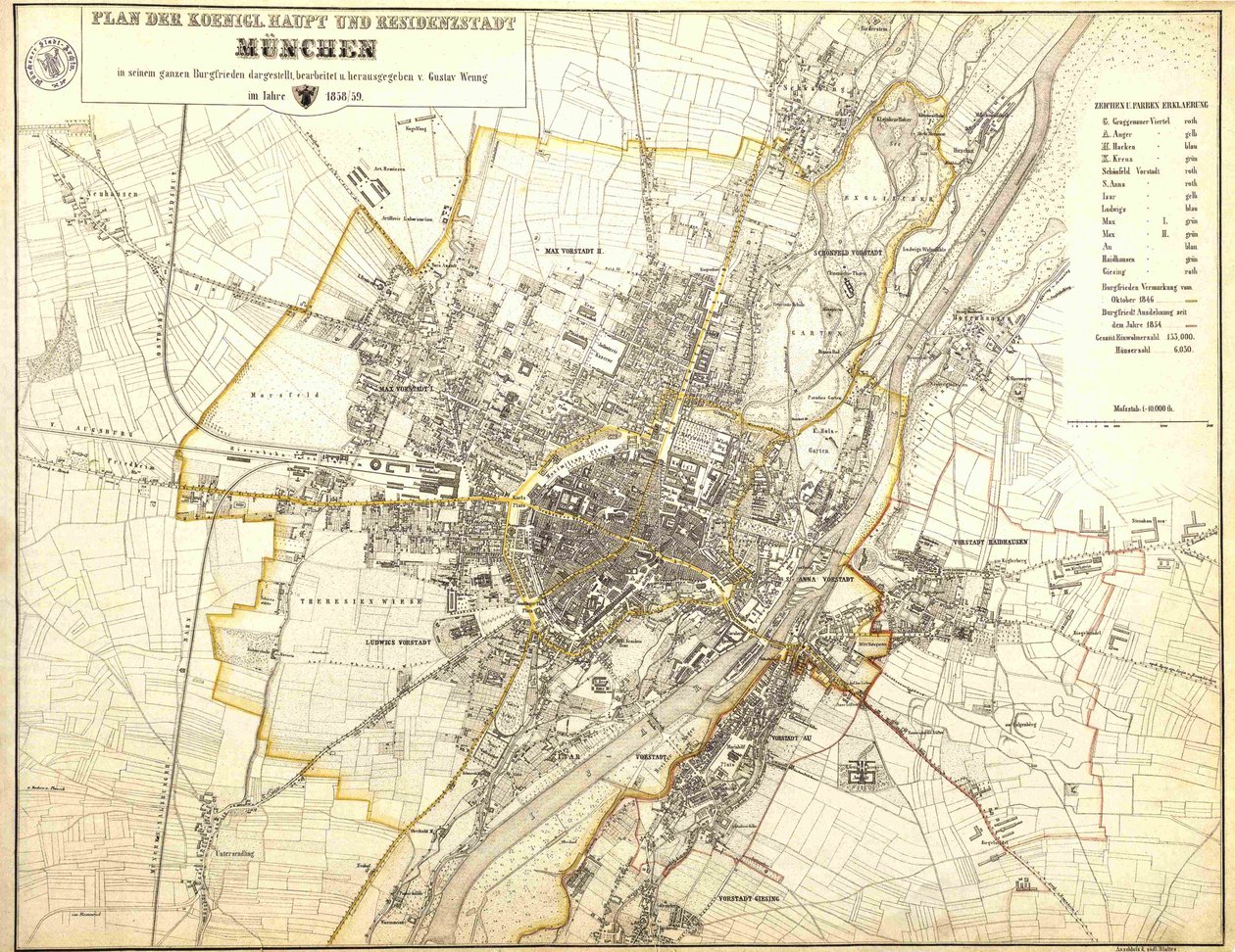 王宮と居住都市ミュンヘンの地図は、城全体の平和の中で提示されました 作： グスタフ・ウェン