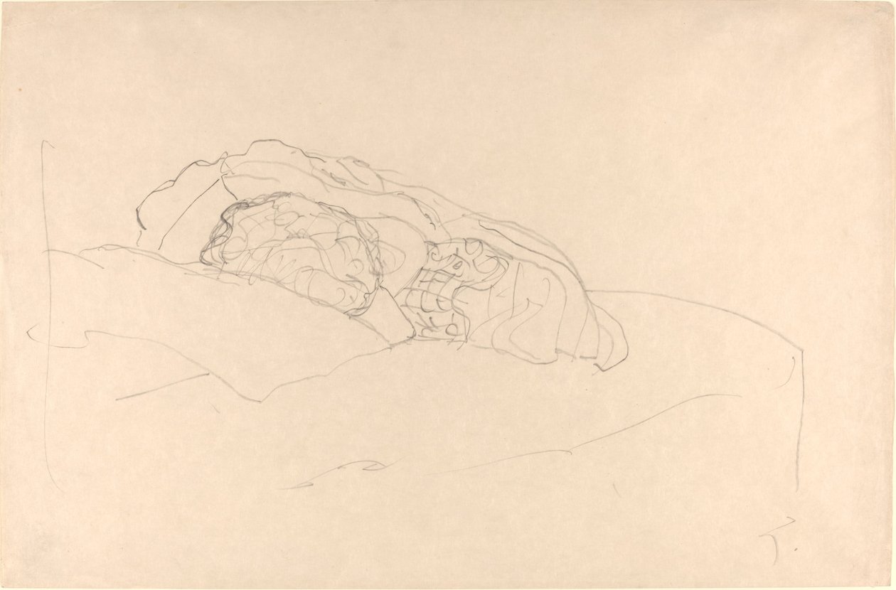 ベッドの上で丸くなった女の子 作： グスタフ・クリムト