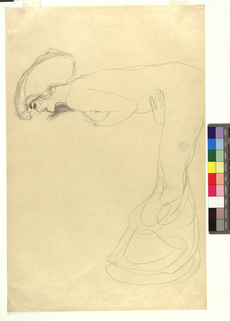 Studie zu einer nach vorne gebeugten weiblichen Gestalt im Profil nach links 作： グスタフ・クリムト