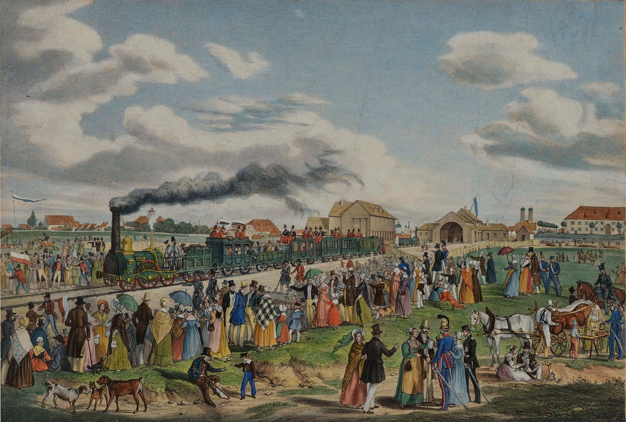 1839 年 9 月 1 日のミュンヘン - アウグスブルク鉄道の開通。 作： グスタフクラウス