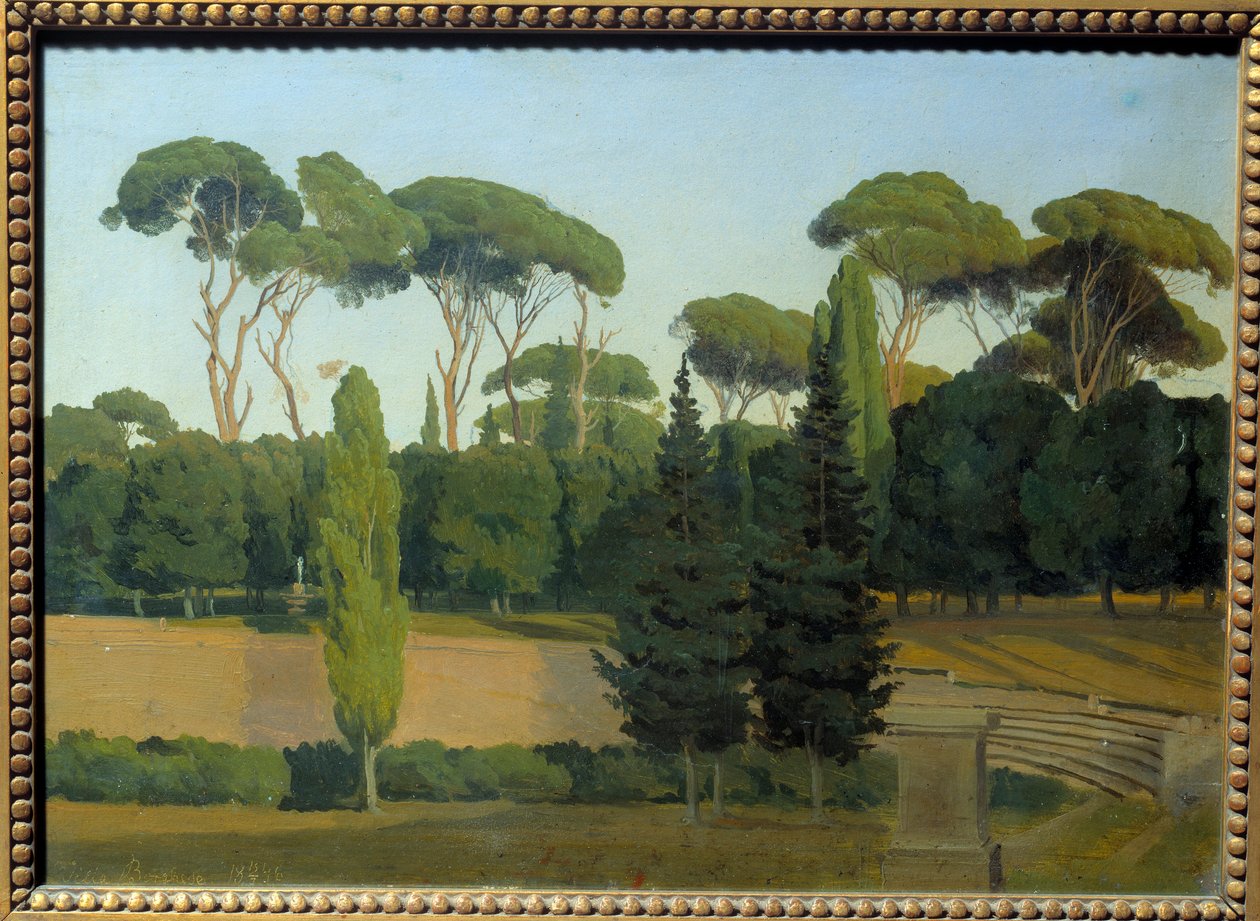 ボルゲーゼ荘の庭園にて。グスタフ・ウィルヘム・パルム（1810 - 1890）の絵画 Ec.Sued. 作： グスタフパーム