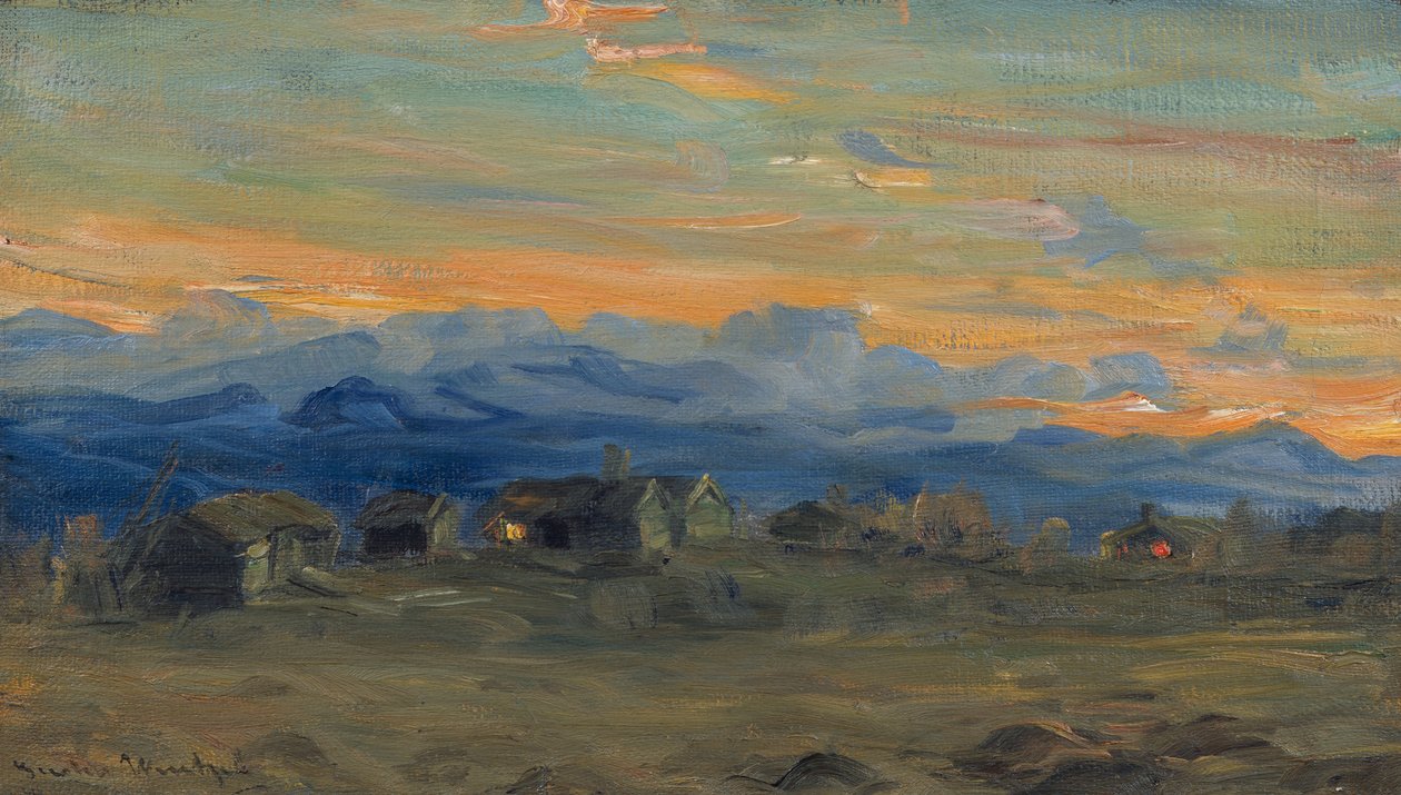 夕方の光の山の農場 作： グスタフ・ウェンツェル