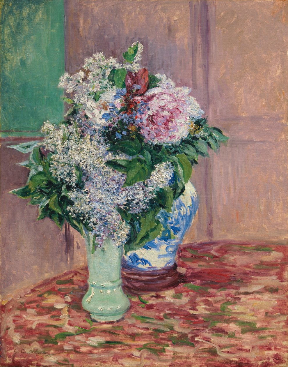 2つの花瓶のライラックと牡丹 作： グスタフ・カイユボット