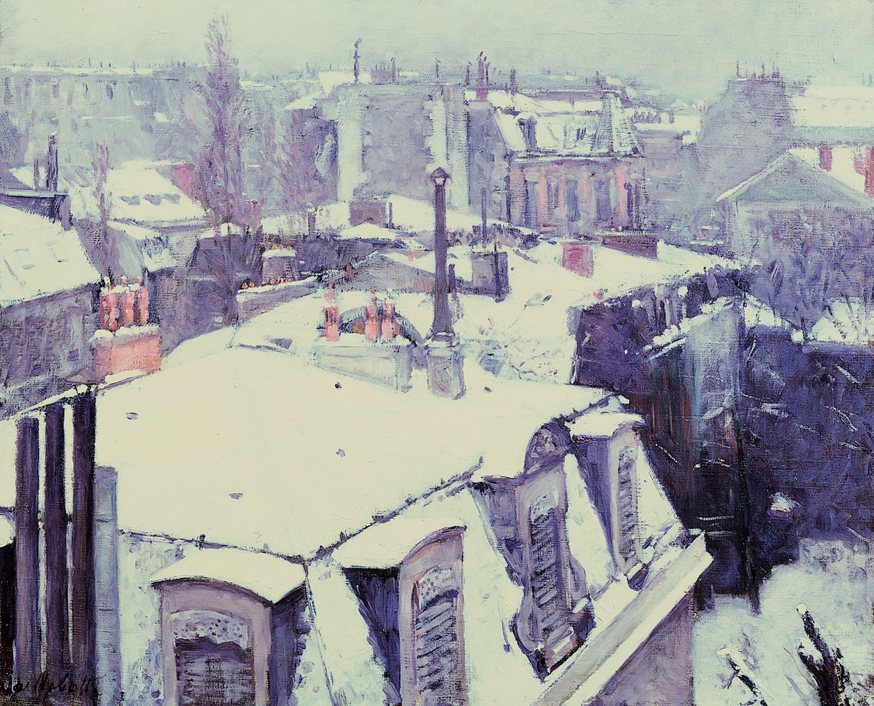 屋根（雪の影響）または雪の下の屋根の眺め、1878年 作： グスタフ・カイユボット