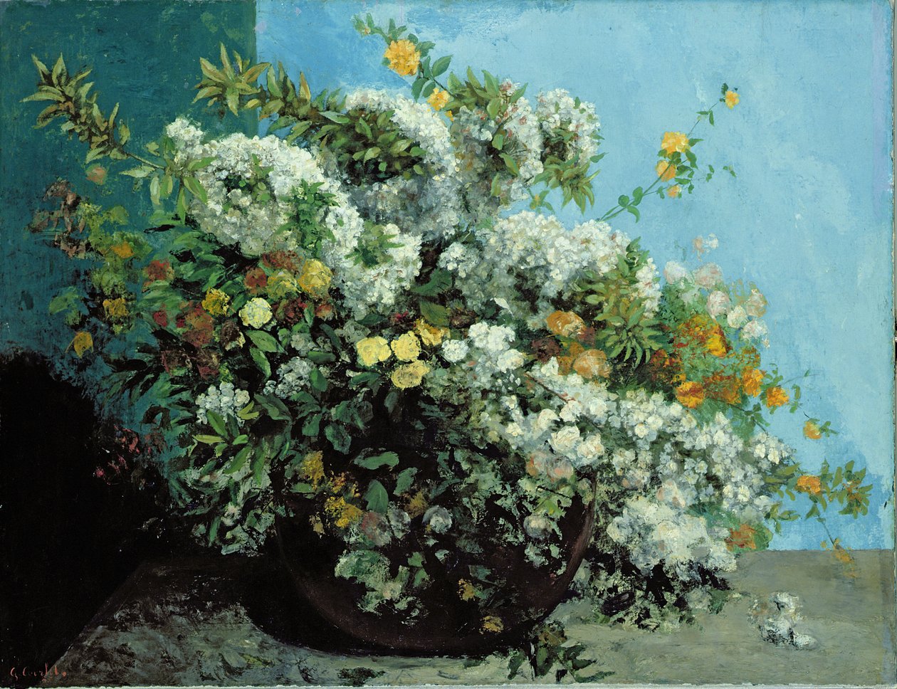 開花枝と花、1855 作： ギュスターヴ・クールベ