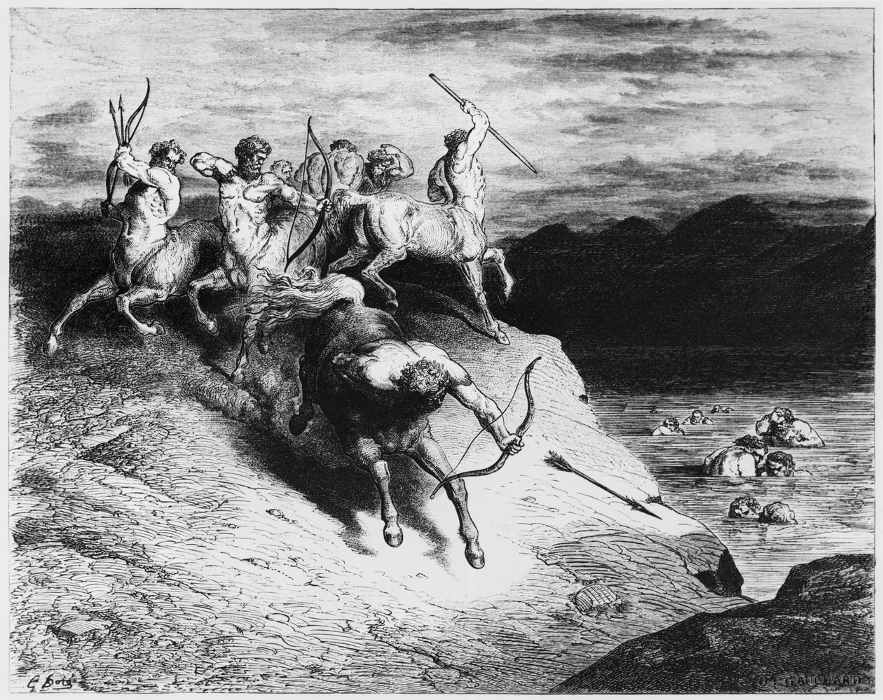 ケンタウロス、ダンテアリギエーリ（1265-1321）パリの「神曲」（インフェルノ）のイラスト、パリ、1885年 作： ギュスターヴ・ドレ