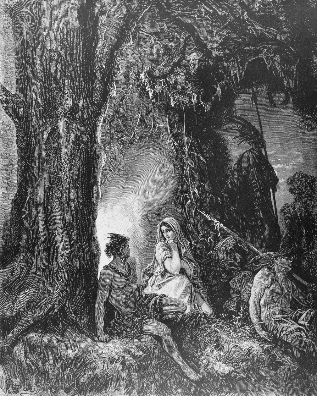 チャクタスとアタラ、フランソワルネヴィコントデシャトーブリアン（1768〜1848）の「アタラ」より、チャールズラプラント（d.1903）の彫刻c.1868 作： ギュスターヴ・ドレ