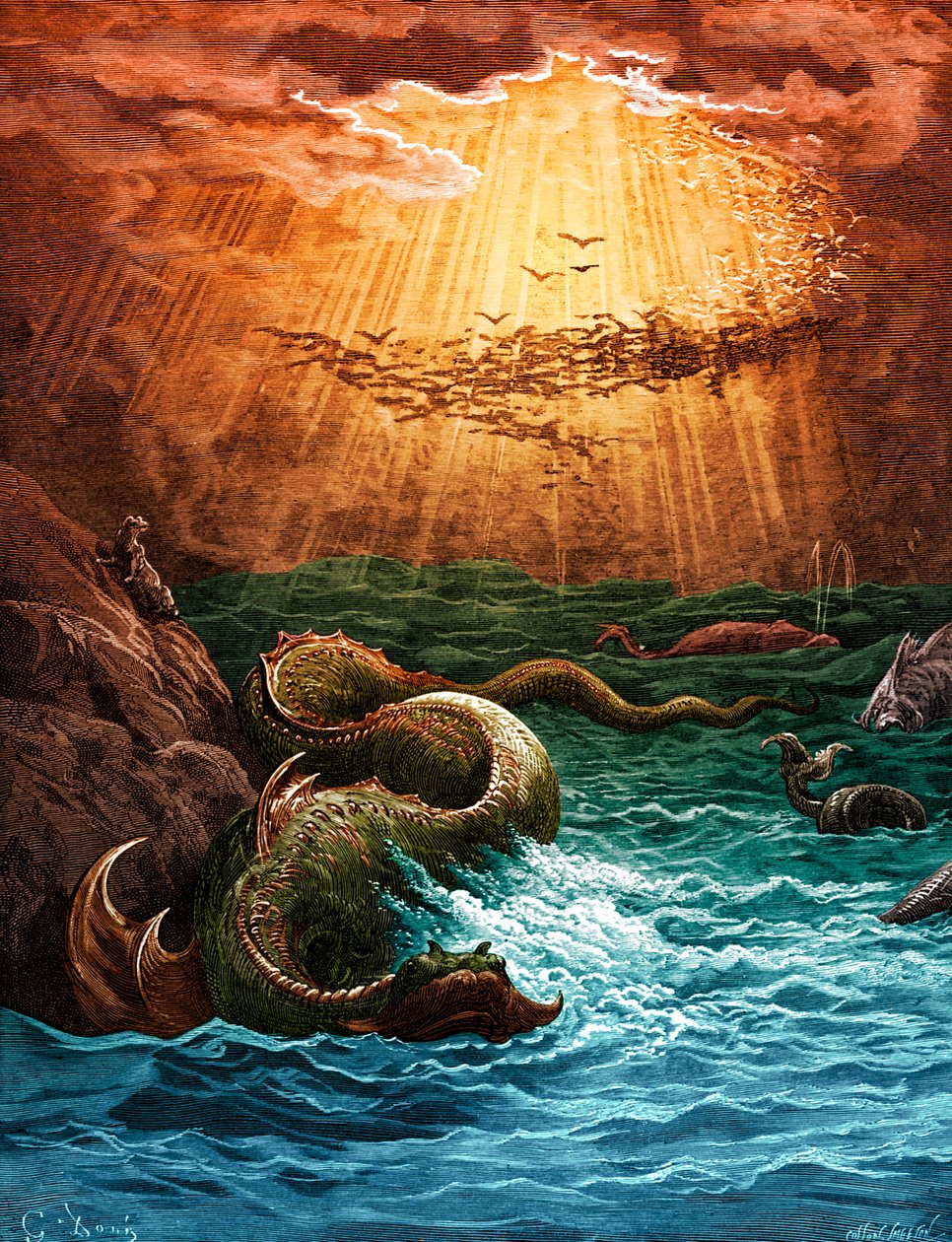 Paradise Lost：魚と鳥の創造。ドレ 作： ギュスターヴ・ドレ
