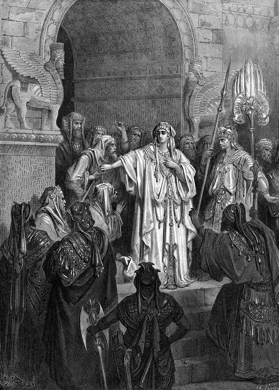 ヴァシュティ女王、ドレの彫刻。 -聖書 作： ギュスターヴ・ドレ