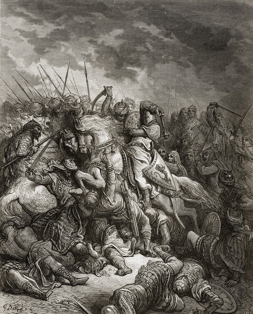 リチャードI（1157-99）1191年にアルスフで戦ったライオンハート。JFの「Bibliotheque des Croisades」のイラスト。ミショー、1877 作： ギュスターヴ・ドレ