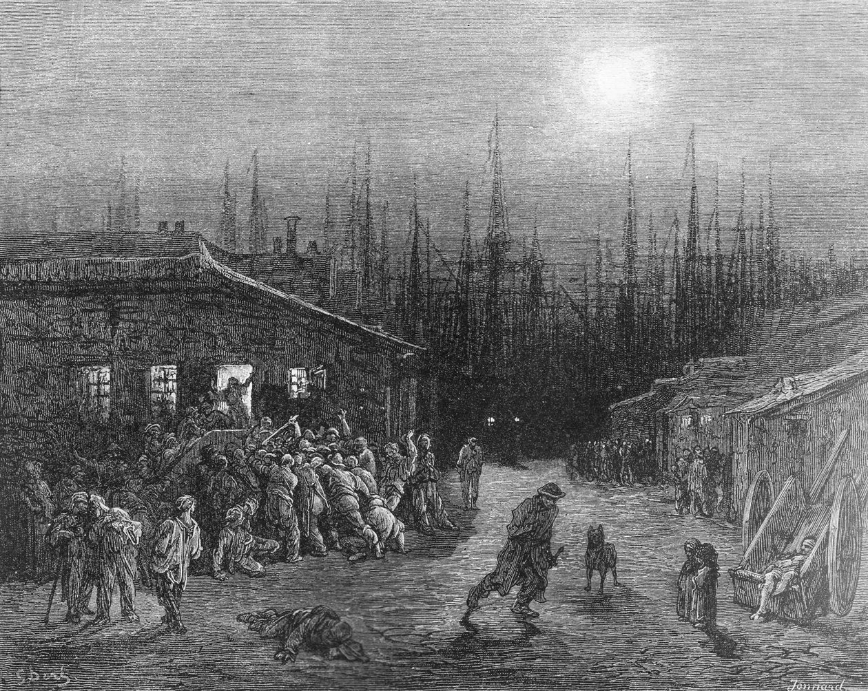 ポールジョナルドパーセル（d.1902）によって刻まれた、ウィリアムブランチャードジェロルド（1826-84）によって書かれた &39;ロンドン、巡礼&39;からのドックの夜景、パブ。 1872 作： ギュスターヴ・ドレ