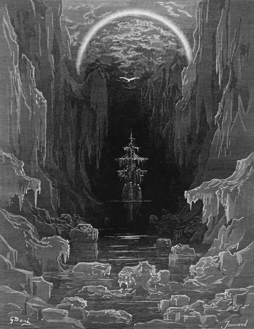 Harper undによって出版されたST Coleridgeによる、ST Coleridgeによる「The Rime of the Ancient Mariner」のシーン、アンタルティカの凍った海から栗色の船を導くアルバトロスの外観 作： ギュスターヴ・ドレ