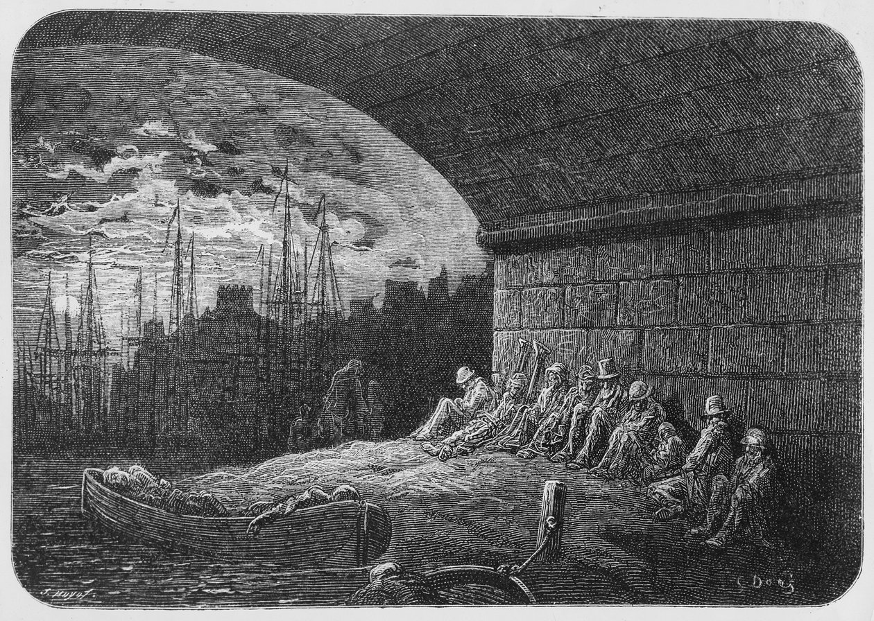 アーチの下で、「ロンドン、巡礼」からのイラスト、1872 作： ギュスターヴ・ドレ