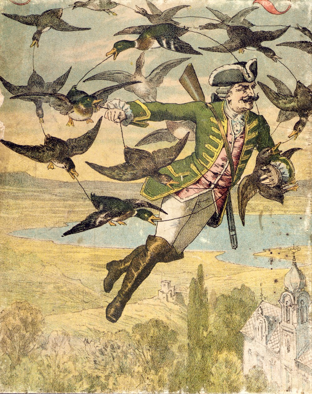 ミュンヒハウゼン男爵の冒険、ライプツィヒ、1880年頃のイラスト 作： ギュスターヴ・グトクネヒト