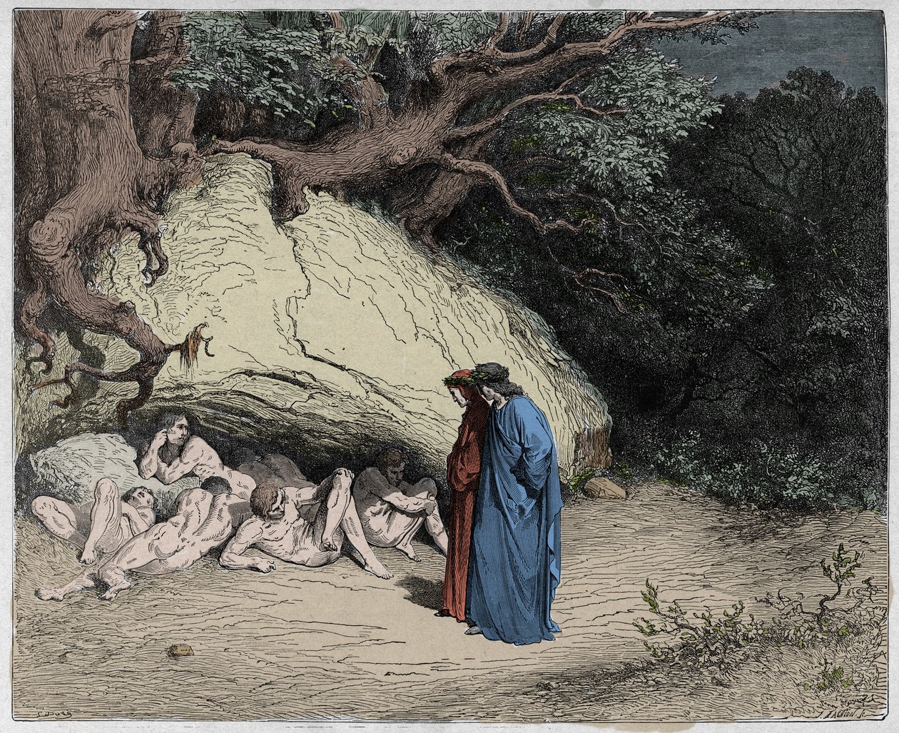 インフェルノ、カント4：リンボの無邪気な魂、ダンテアリギエーリ作「The Divine Comedy」（1885年）（デジタル色の彫刻） 作： ドレ後のギュスターヴ