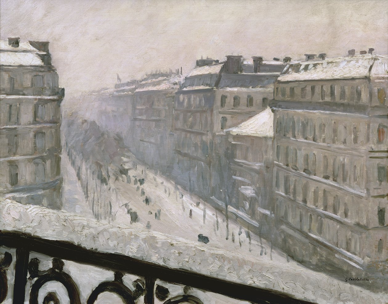 雪の中の大通りオスマン、1879年または1881年 作： グスタフ・カイユボット