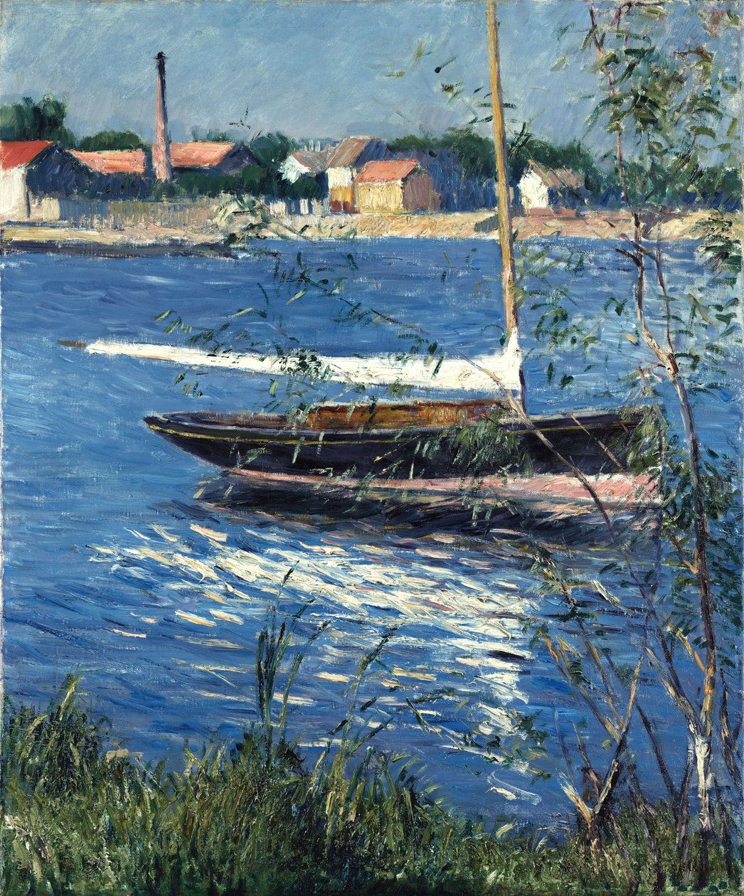 フランス語：Bateau au mouillage sur la Seine à Argenteuil アルジャントゥイユのセーヌ川に係留されたボート 作： グスタフ・カイユボット
