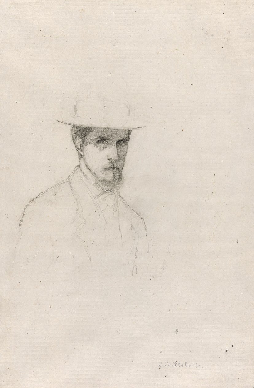 帽子をかぶった自画像 1879年頃 テクスチャード・レイド紙に黒鉛画 作： グスタフ・カイユボット
