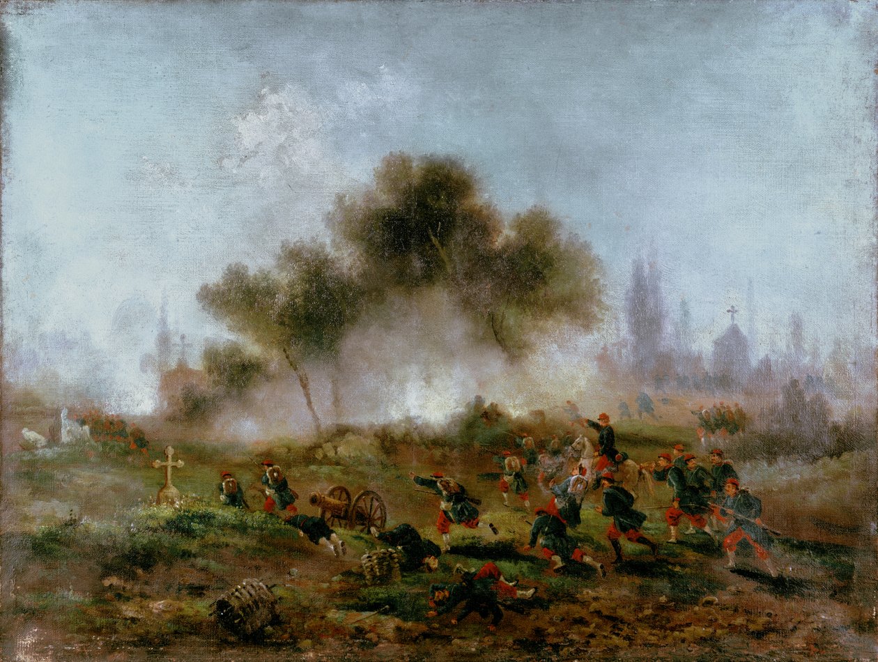 パリコミューン：1871年5月、1871年5月の正規軍による墓地への攻撃とバリケードの捕獲 作： ギュスターヴ・クラレンス・ロドルフ・ブーランジェ