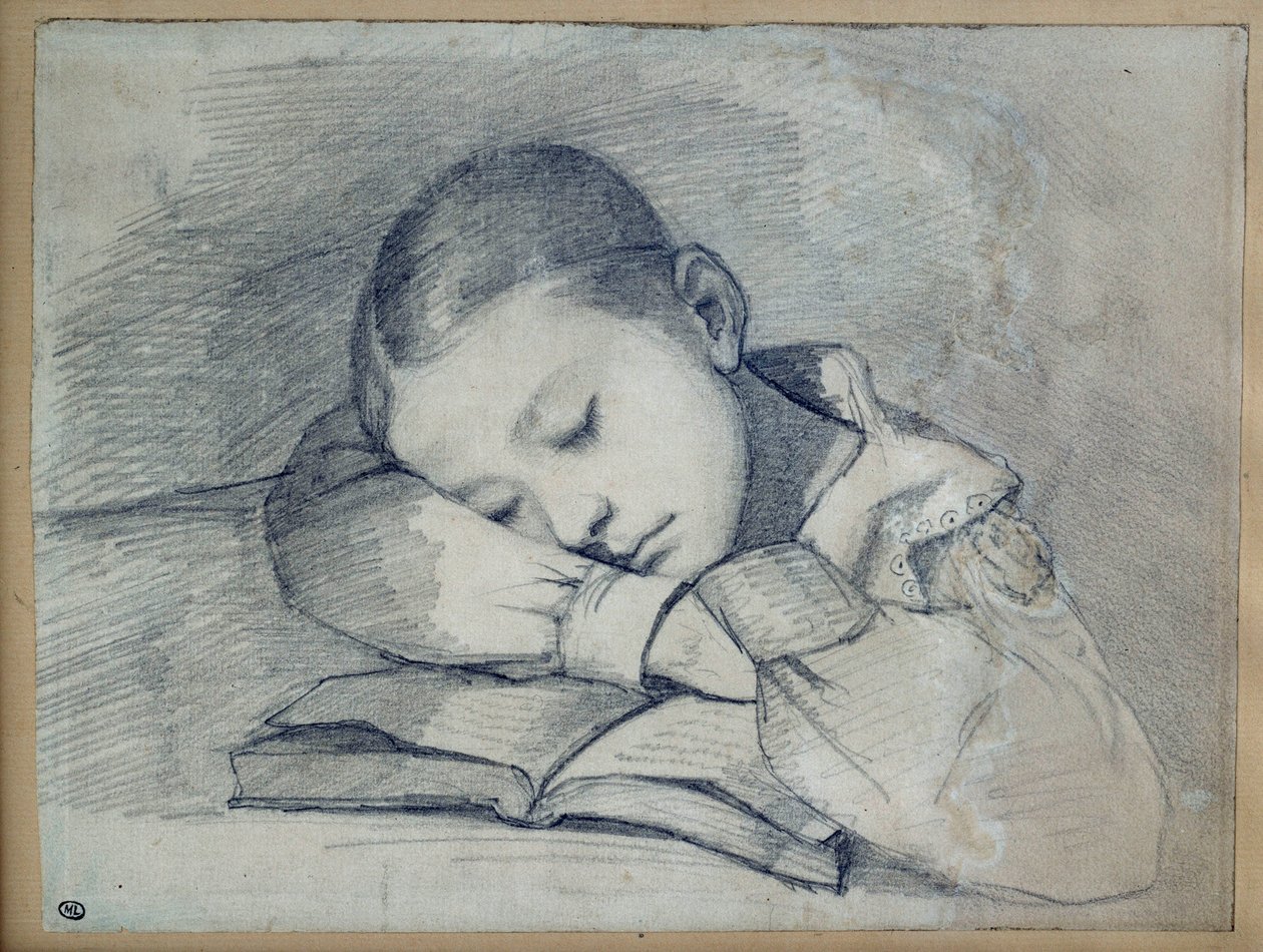 眠るジュリエット・クールベの肖像。ギュスターヴ・クールベ（1819-1877）の鉛鉱山でのデッサン。1841.薄暗い。0.20 x 0.26.パリ、オルセー美術館（Musee d