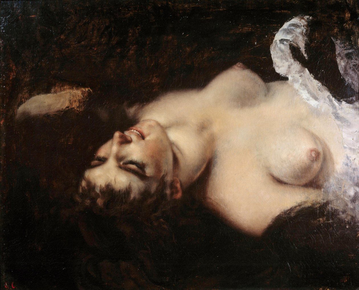 オウムを抱いた女性の習作 モデルはジョアンナ・ヒファナン（ジョー）と思われる - 絵画：ギュスターヴ・クールベ（1819年-1877年 作： ギュスターヴ・クールベ