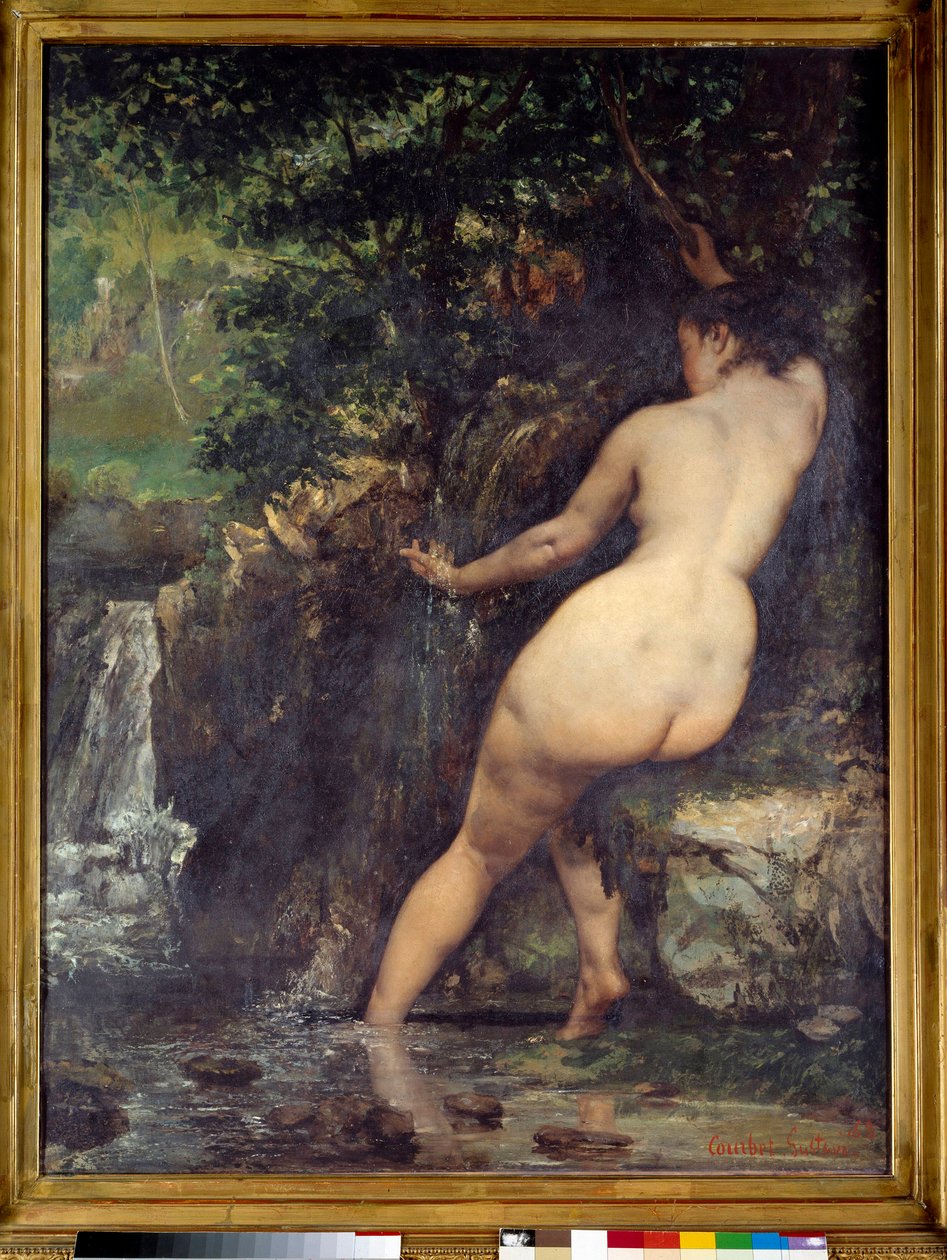 水源または水源の水浴者 ギュスターヴ・クールベ（1819-1877）の絵画 1868年 日。1,28x0,97 m パリ、オルセー美術館 作： ギュスターヴ・クールベ