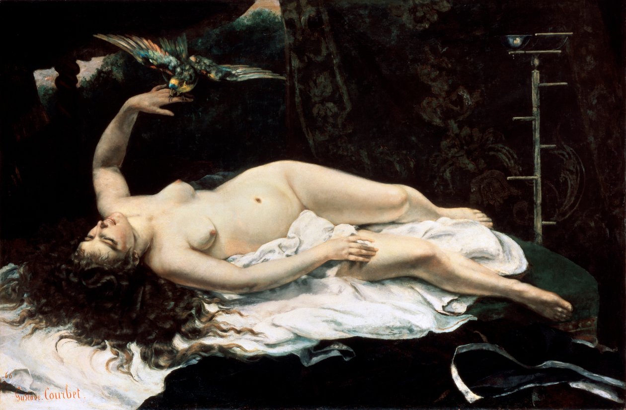 オウムを持つ女性、1866年。 作： ギュスターヴ・クールベ