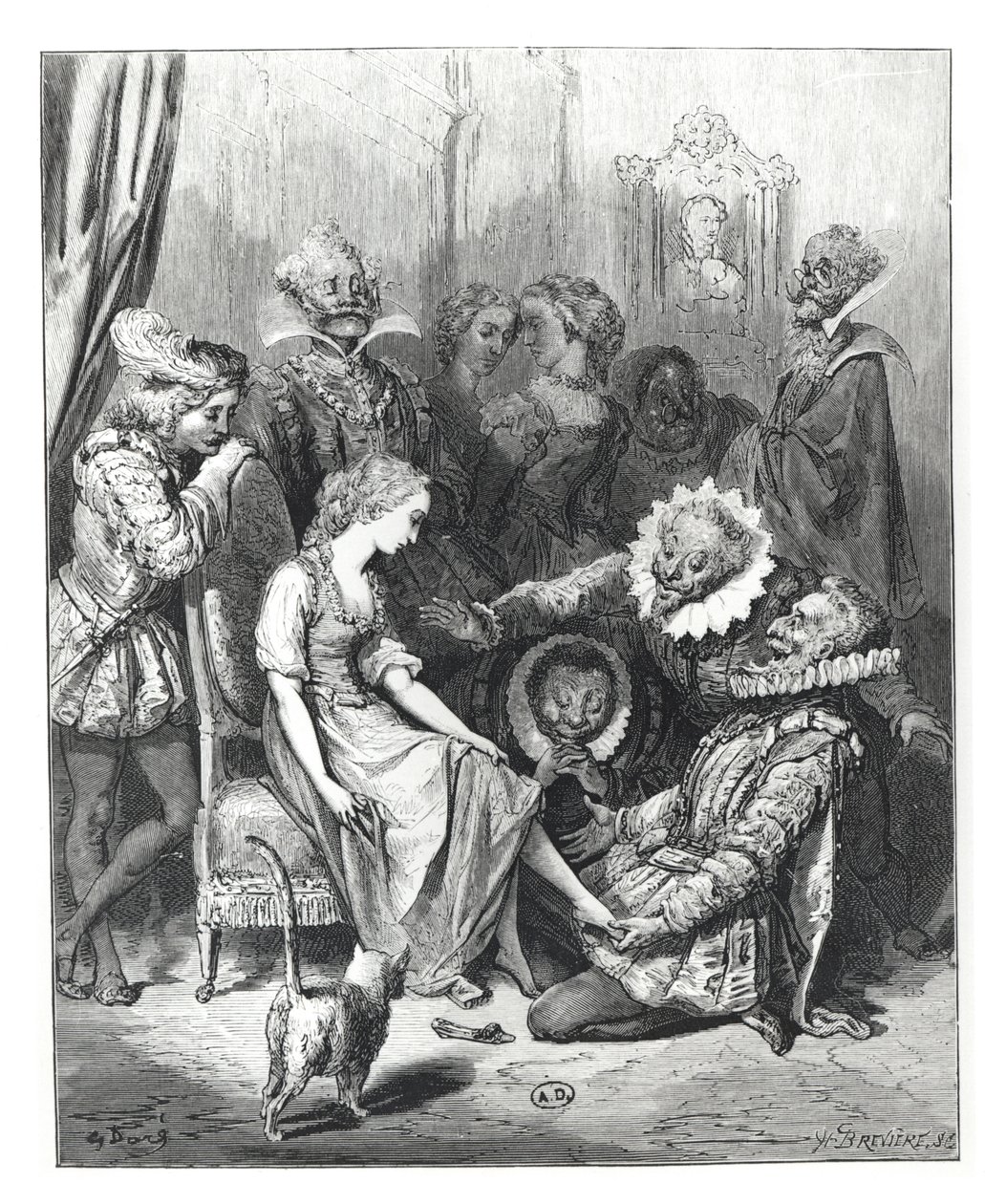 「シンデレラとガラスの靴」、「Les Contes de Perrault」のイラスト、Louis Henri Breviere（1797-1869）、J.Hetzel、1862年発行 作： ギュスターヴ・ドレ