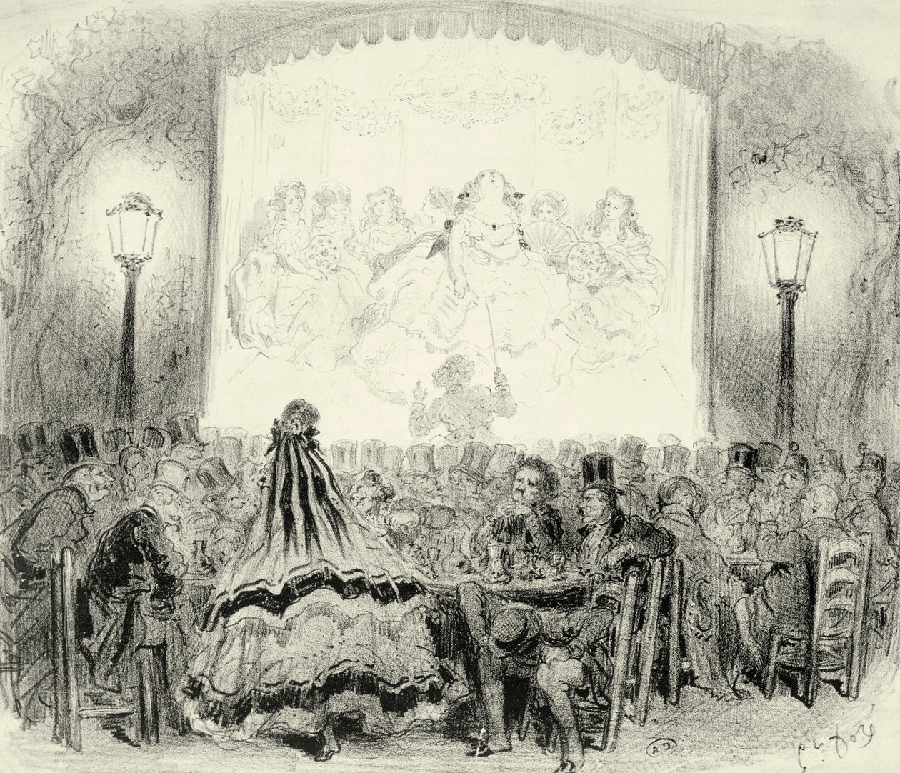 ポール・グスタフ・ドーレ（1832-1883）によるフランスのコーヒー・コンサートホール（1865年頃）、エングレーヴィング。 作： ギュスターヴ・ドレ