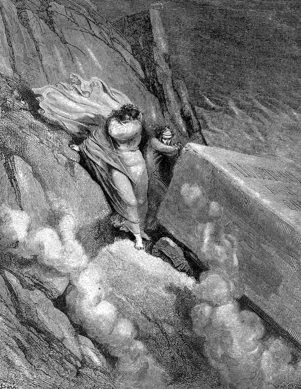 悪臭が立ち上る深淵の端にいるダンテとウェルギリウス、1863年 作： ギュスターヴ・ドレ