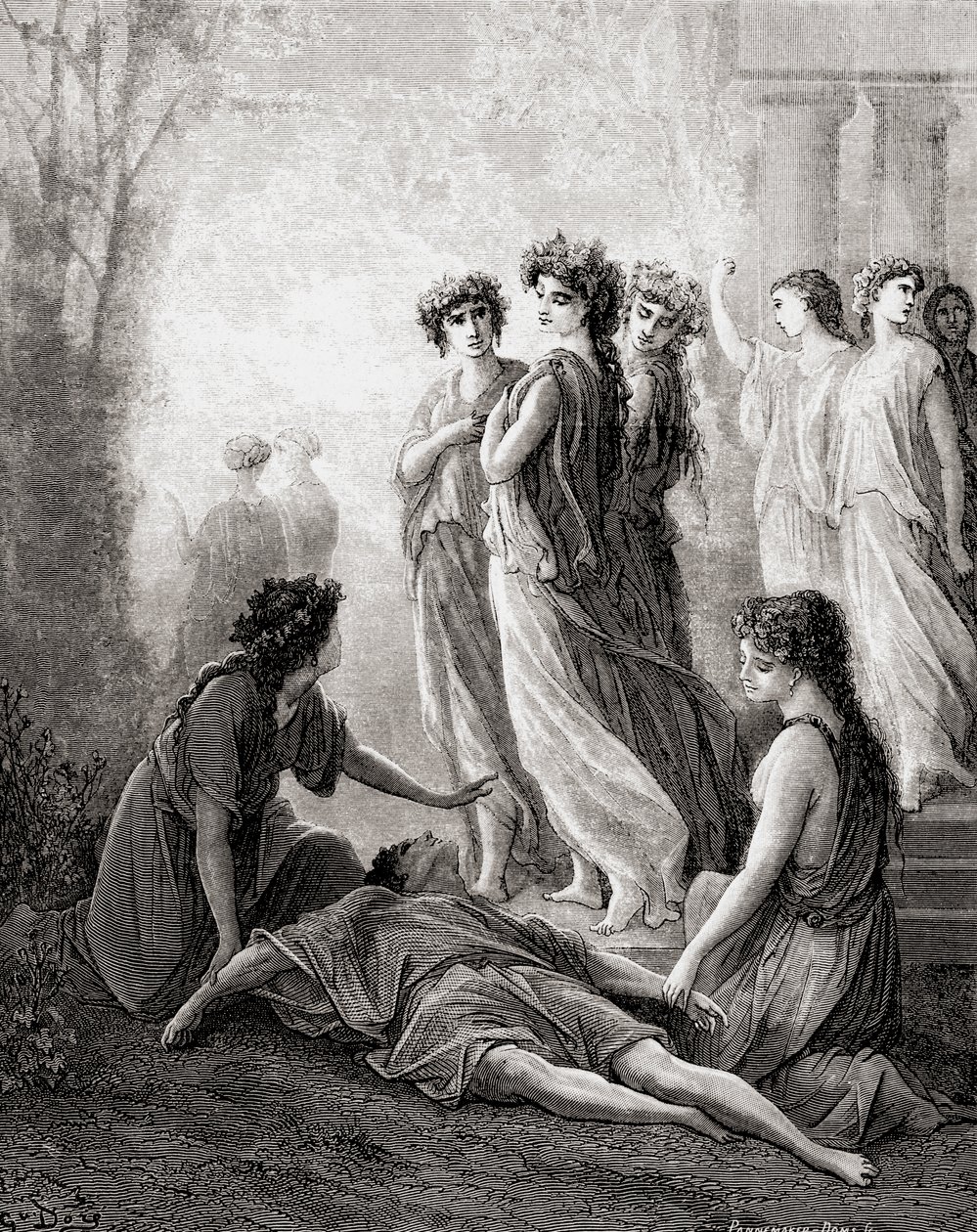 Daphnis et Alcimadure、19世紀後半のFables de La Fontaineの版（木製彫刻） 作： ギュスターヴ・ドレ