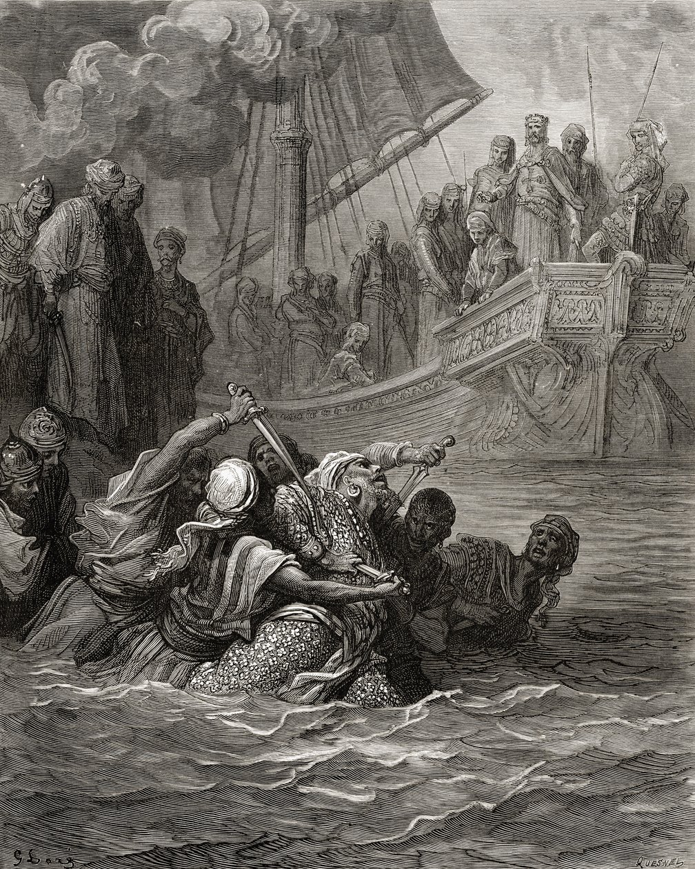 アルモアダムの死、JFによる「Bibliotheque des Croisades」のイラスト。ミショー、1877（リソ） 作： ギュスターヴ・ドレ