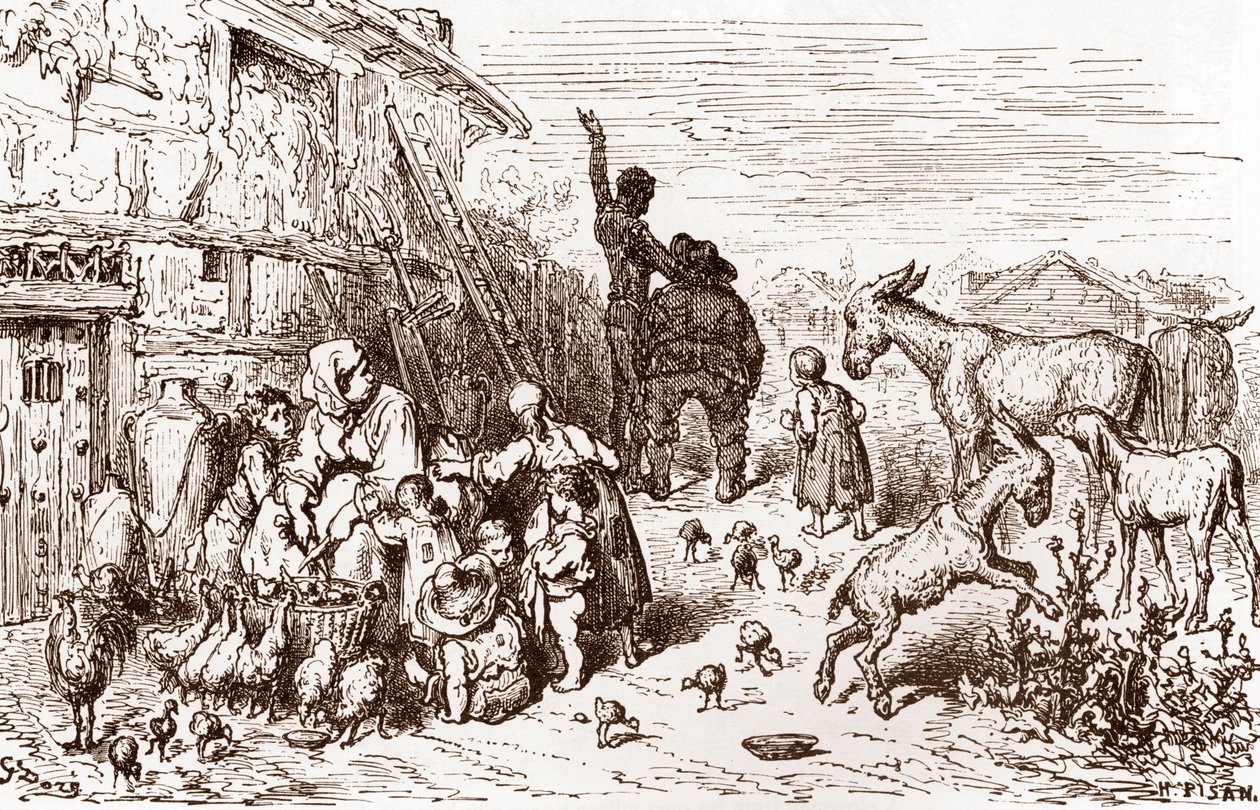 ドン・キホーテは隣人のサンチョ・パンサを従者にするよう説得 ギュスターヴ・ドレ (1832-1883) による「L