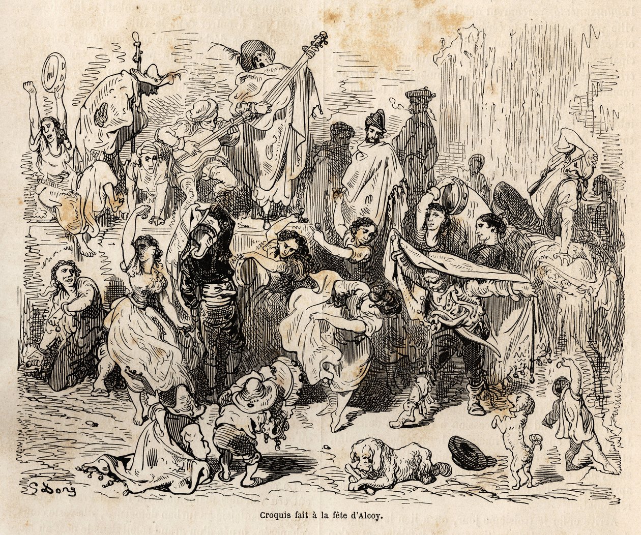 アルコイ市の守護神である聖ゲオルギウスの祝日。ギュスターヴ・ドーア（1832-1883）が1862年にCh.ダヴィリエと行ったスペイン旅行を描くために生き生きと描いたスケッチである。エドゥアール・シャルトン編集の「世界旅行」に掲載されている図版 作： ギュスターヴ・ドレ