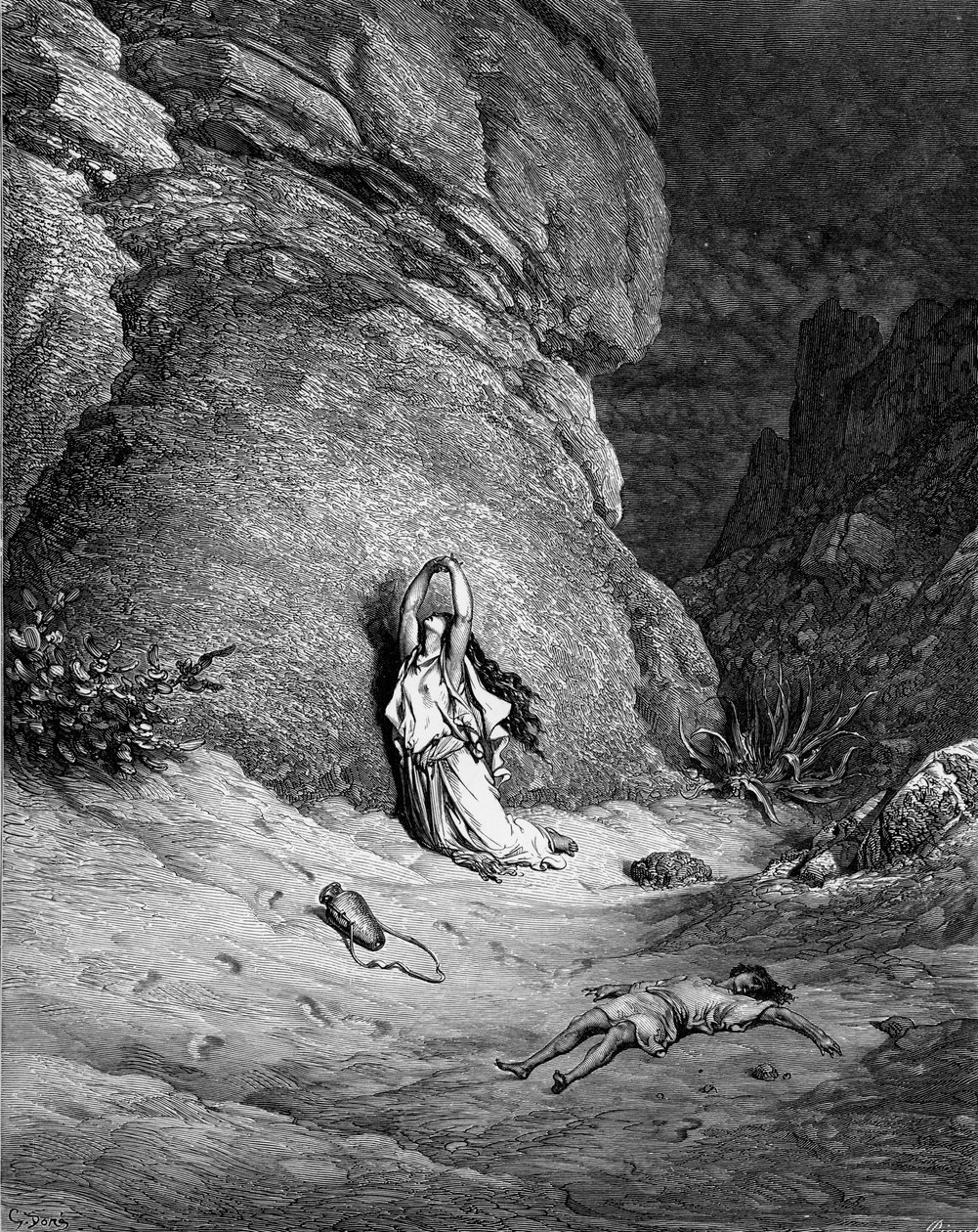 ドレによる彫刻、ハガルとイシュマエル。 -聖書 作： ギュスターヴ・ドレ