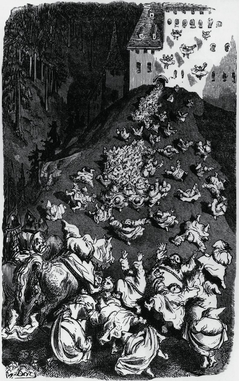 オノレ・ド・バルザック（1799-1850）の「滑稽な物語集（Contes drolatiques）」の挿絵。 作： ギュスターヴ・ドレ