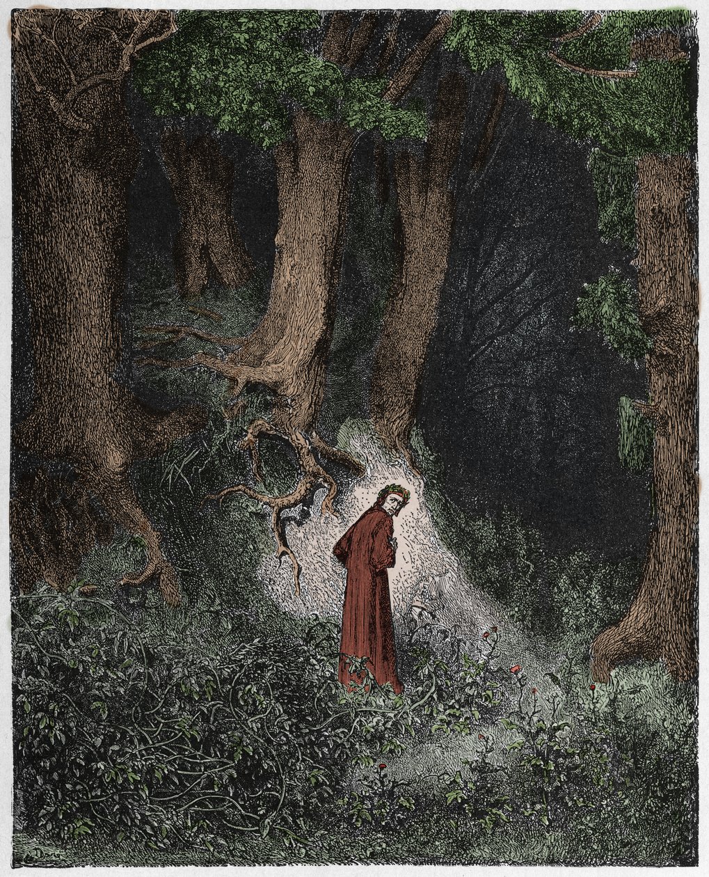 インフェルノ、カント1：野蛮な森の中のダンテ、ダンテアリギエーリ作「The Divine Comedy」（1885年）のイラスト 作： ギュスターヴ・ドレ