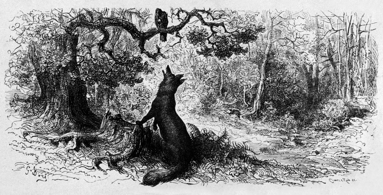 カラスとキツネ(彫刻) 作： ギュスターヴ・ドレ