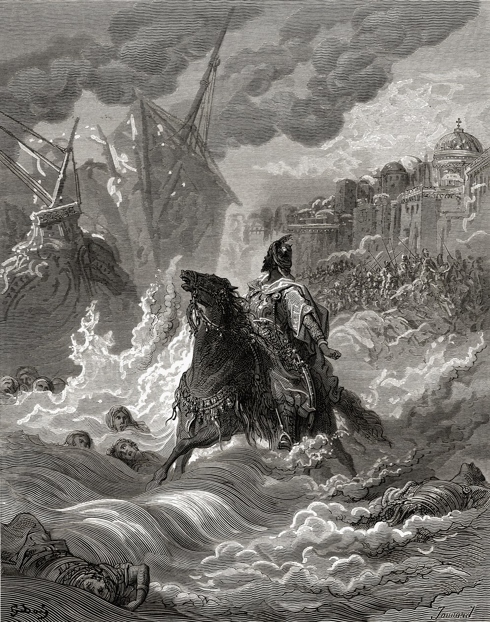 1453年のコンスタンティノープルの前のモハメッド2世（1432-81）。JFによる「Bibliotheque des Croisades」のイラスト。ミショー、1877（リソ） 作： ギュスターヴ・ドレ