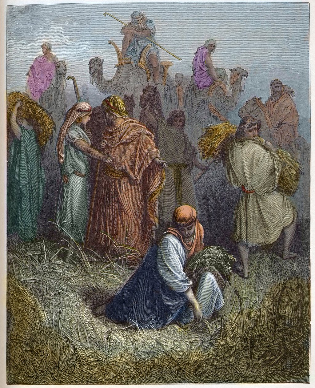 ルースとボアズ（Booz） - ボアズ（Boaz）の畑で働くルース（Ruth and Boaz） - - Gustave Dore（1832-1883）の "The Bible illustree "のエングレーヴィング - "The Dore Bible "のエングレーヴィング 作： ギュスターヴ・ドレ